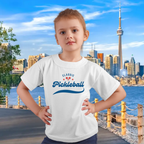 Youth retro pickleball T-shirt for kids, boys and girls, by Printify, featuring a classic sports tee design with vibrant colors.