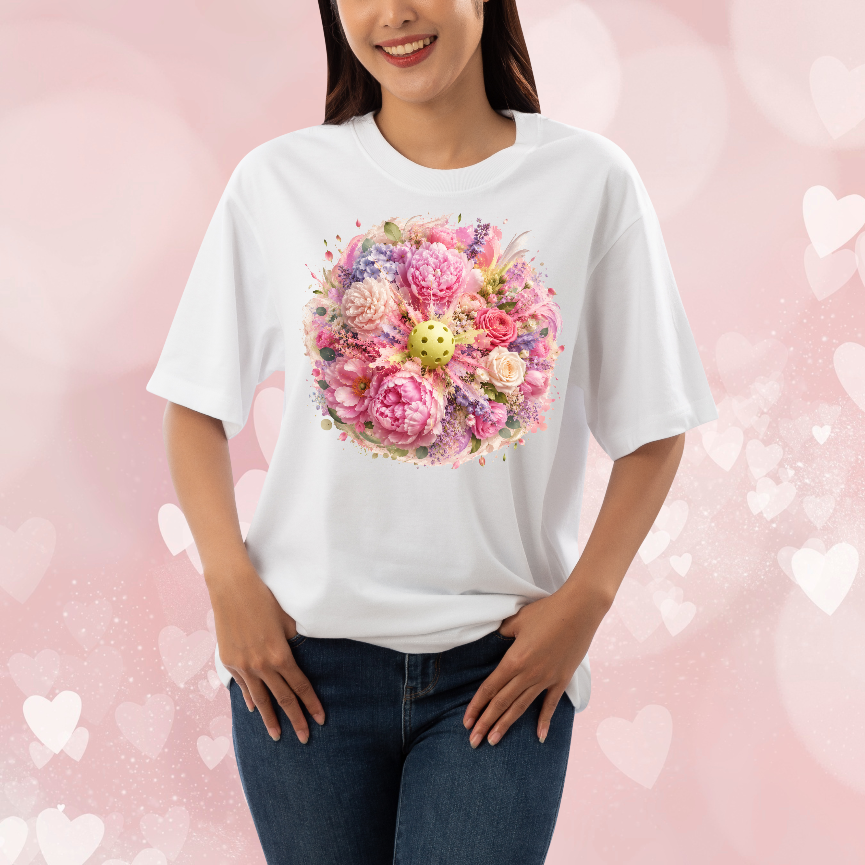 Peony Pickleball Tee by Printify, unisex cotton T-shirt with floral peony design and comfortable fit.
