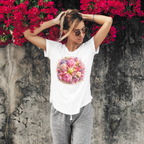 Unisex Peony Pickleball Tee made of premium cotton, featuring a colorful floral design on a comfortable T-shirt.