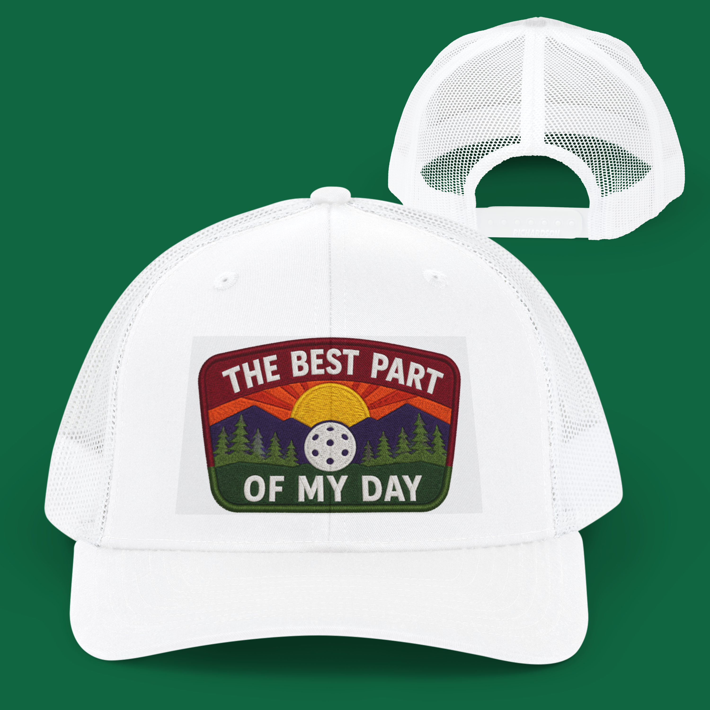Embroidered Pickleball Trucker Cap — “The Best Part of My Day” Retro Outdoor Patch