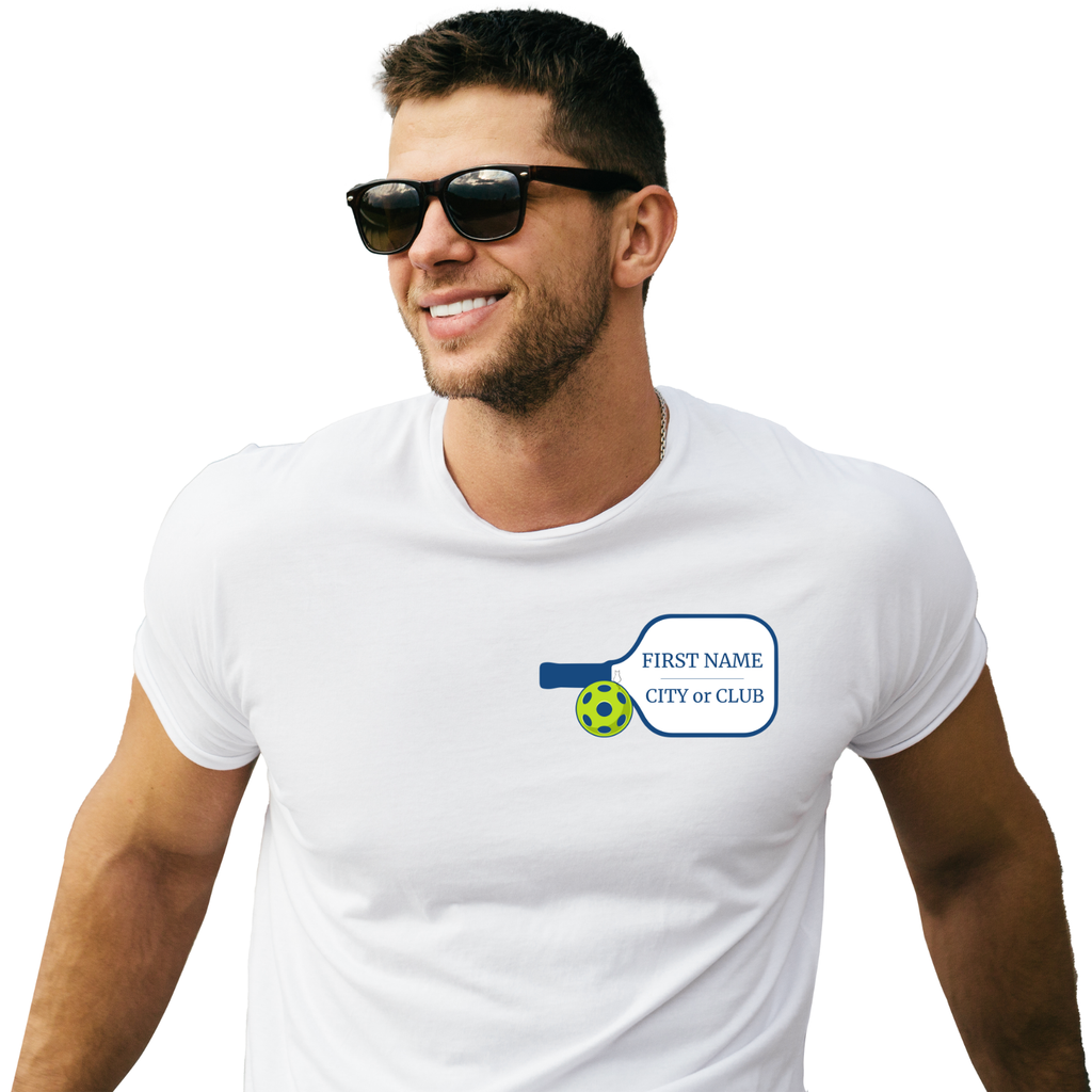 Personalized Pickleball T-Shirt | Custom Name & City Paddle Tee - Product Photo - PeaMacTees