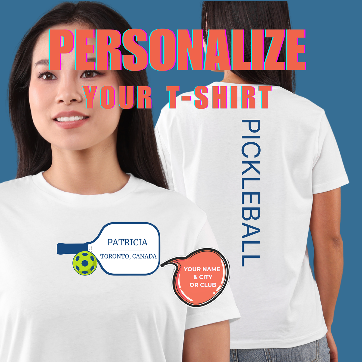 Personalized Pickleball T-Shirt | Custom Name & City Paddle Tee - Product Photo - PeaMacTees