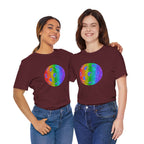 Rainbow glitter pickleball pride T-shirt by Printify featuring bold "Loud and Proud" text and colorful pickleball graphics.