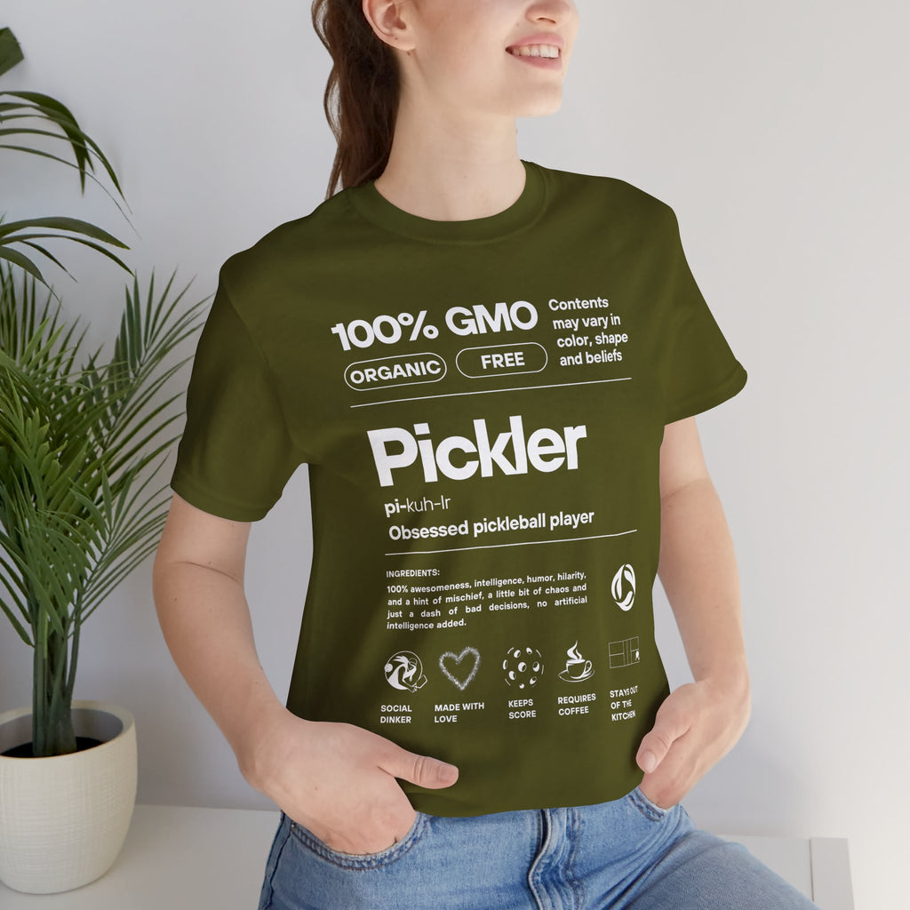 Women's Pickler Funny Definitions T-Shirt with white text, lightweight activewear featuring pickleball-themed humor and casual style.