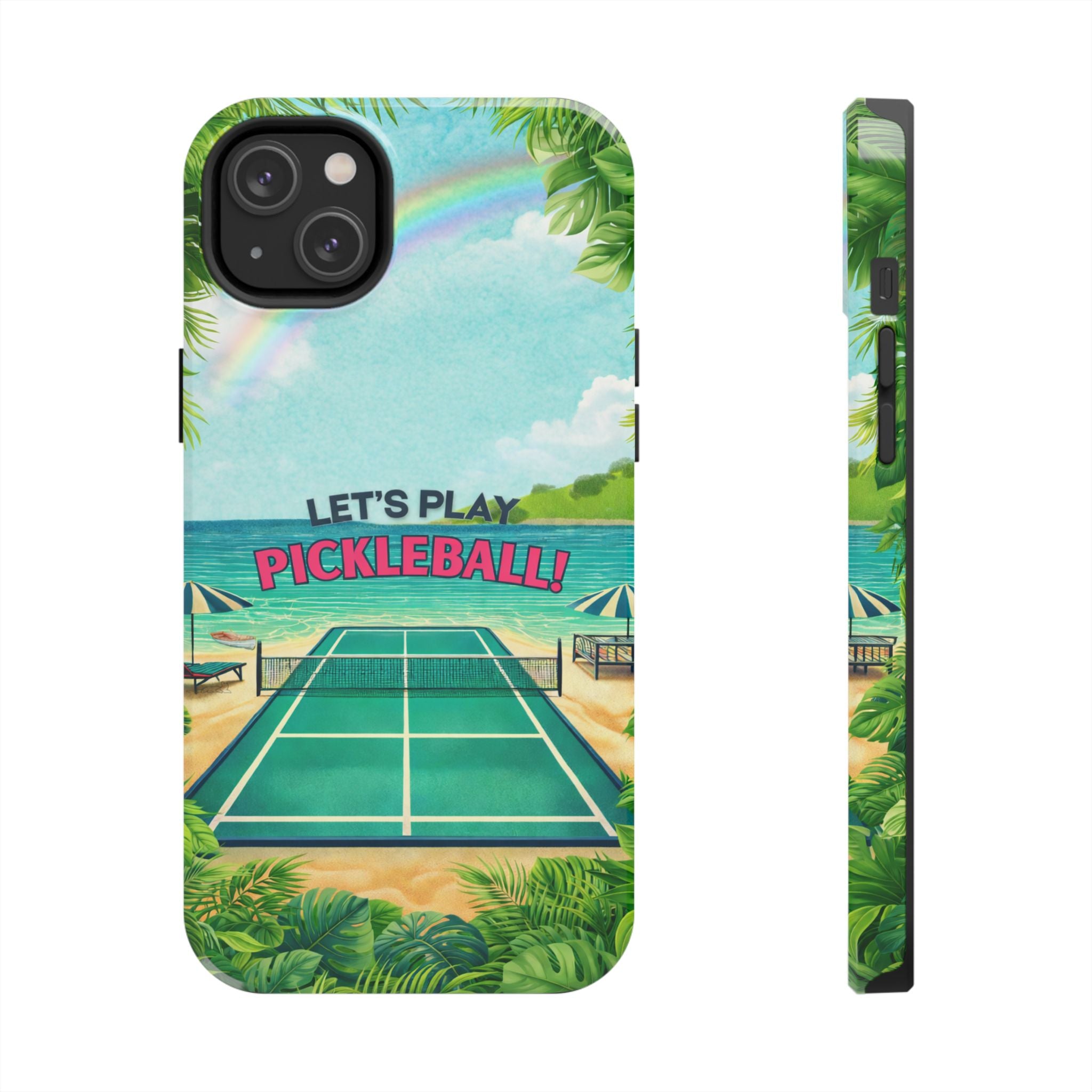 Let's Play Pickleball! Tropical Tough Phone Case | Supports Wireless Charging | Compatible with iPhone and Samsung smartphones