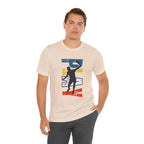 Men's Retro Pickleball Action T-shirt with dynamic front silhouette and vertical "PICKLEBALL" text on the back.