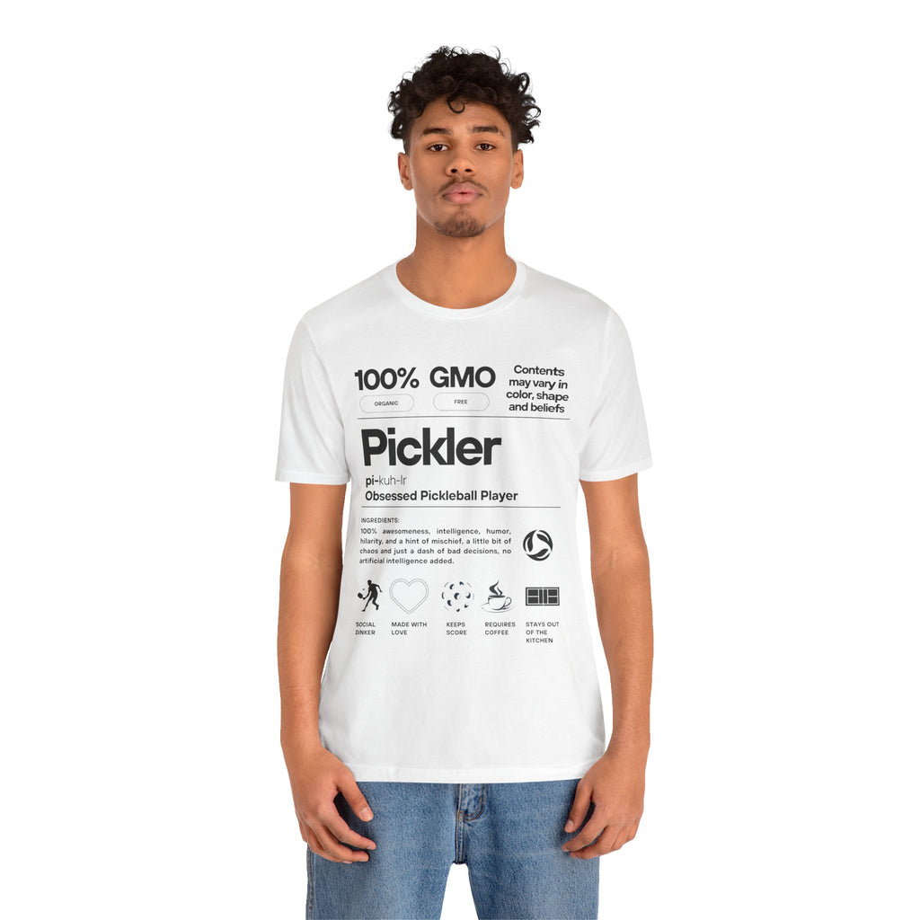 Men's black Pickler Funny Definitions T-Shirt featuring pickleball-themed text, lightweight activewear from Printify.