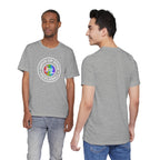 LGBTQ2 pride pickleball T-shirt by Printify featuring colorful rainbow design and sporty fit on a white background.