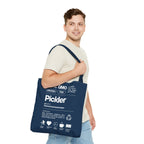 Large navy pickleball tote bag with "Pickler" print, men's humorous design, shoulder bag for sports gear and accessories.