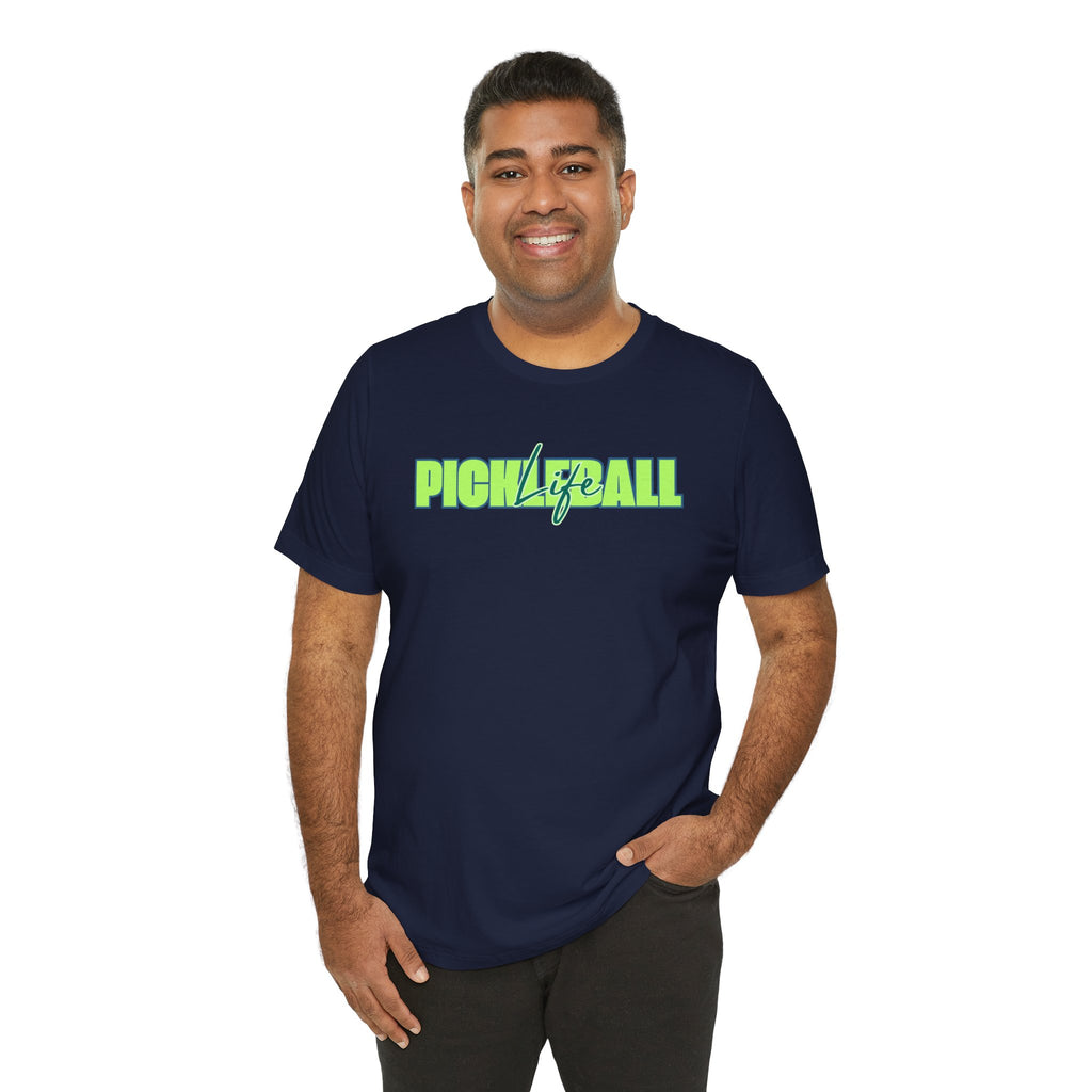 Pickleball Life Unisex T-Shirt — Bold Green & Blue Graphic Tee-PeaMac Tees