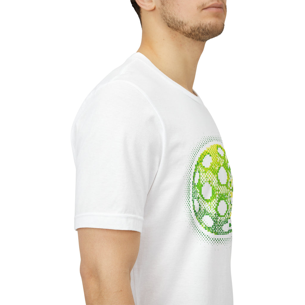 Green Matrix Burst Pickleball T-shirt with retro court graphic, casual short-sleeve tee by Printify.