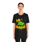 Neon orange and electric green Pickleball Rally T-Shirt with court graphic by Printify, casual athletic wear for sports lovers.