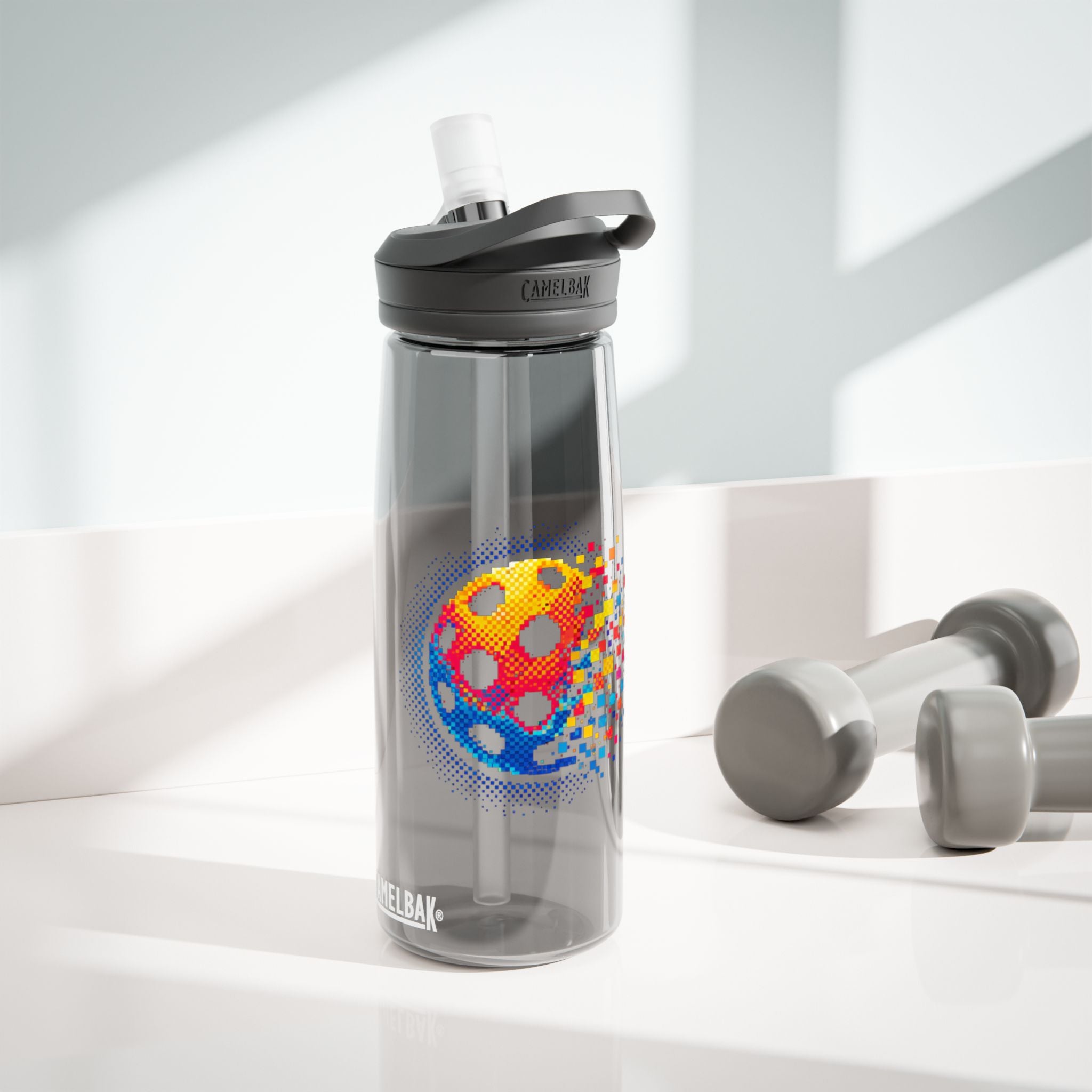 Printify Matrix Burst Pickleball CamelBak Eddy water bottle in 20oz and 25oz with durable sports bottle design and colorful graphics.