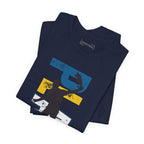 Men's Retro Pickleball Action Tee with front silhouette and vertical "PICKLEBALL" text on the back, by Printify.