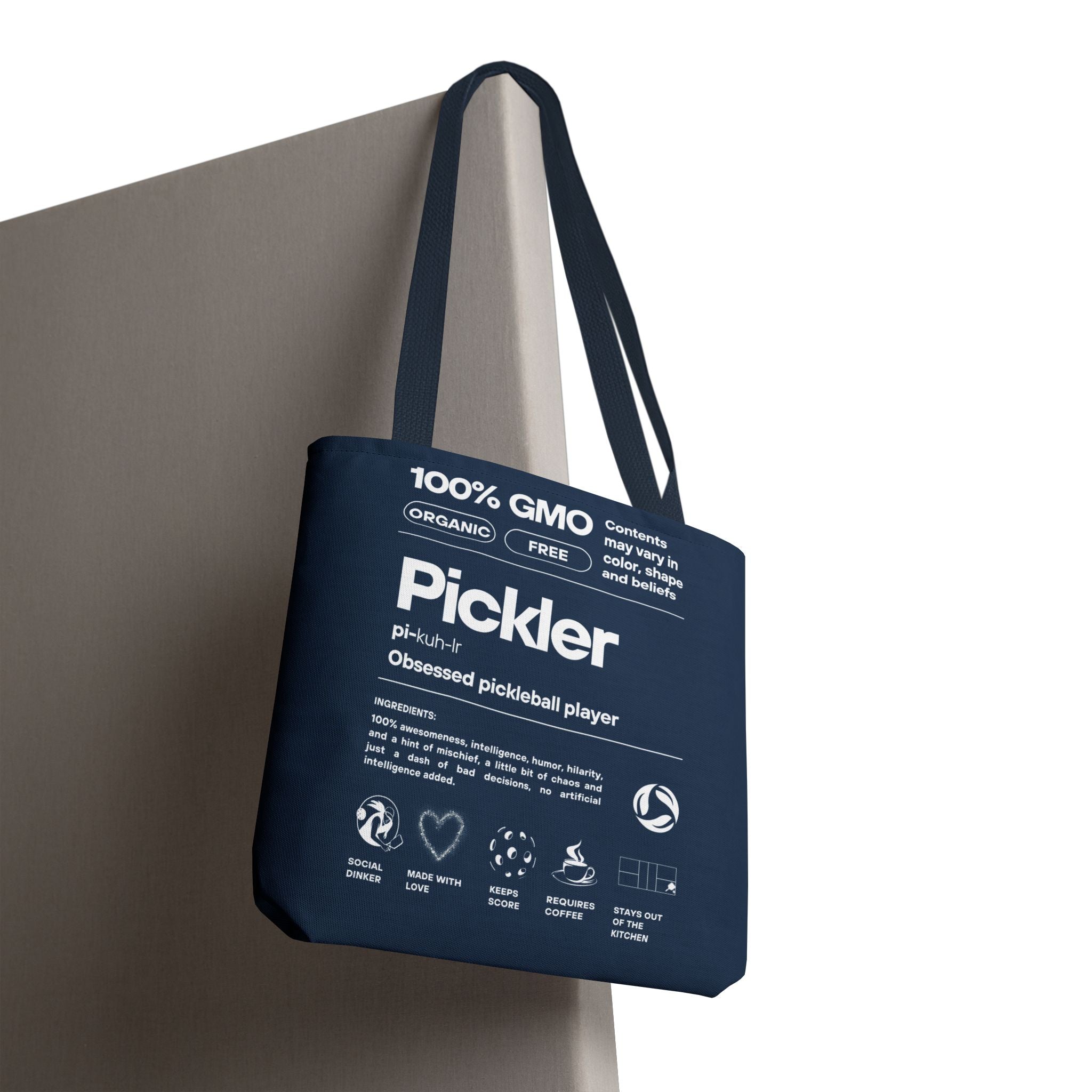 GMO-free Pickler Tote Bag for female pickleball players, featuring a stylish design, made by Printify for sports and active use.