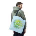 Colorful Matrix Burst pickleball tote bag in green, yellow, and light blue, measuring 18x18 inches, by Printify.