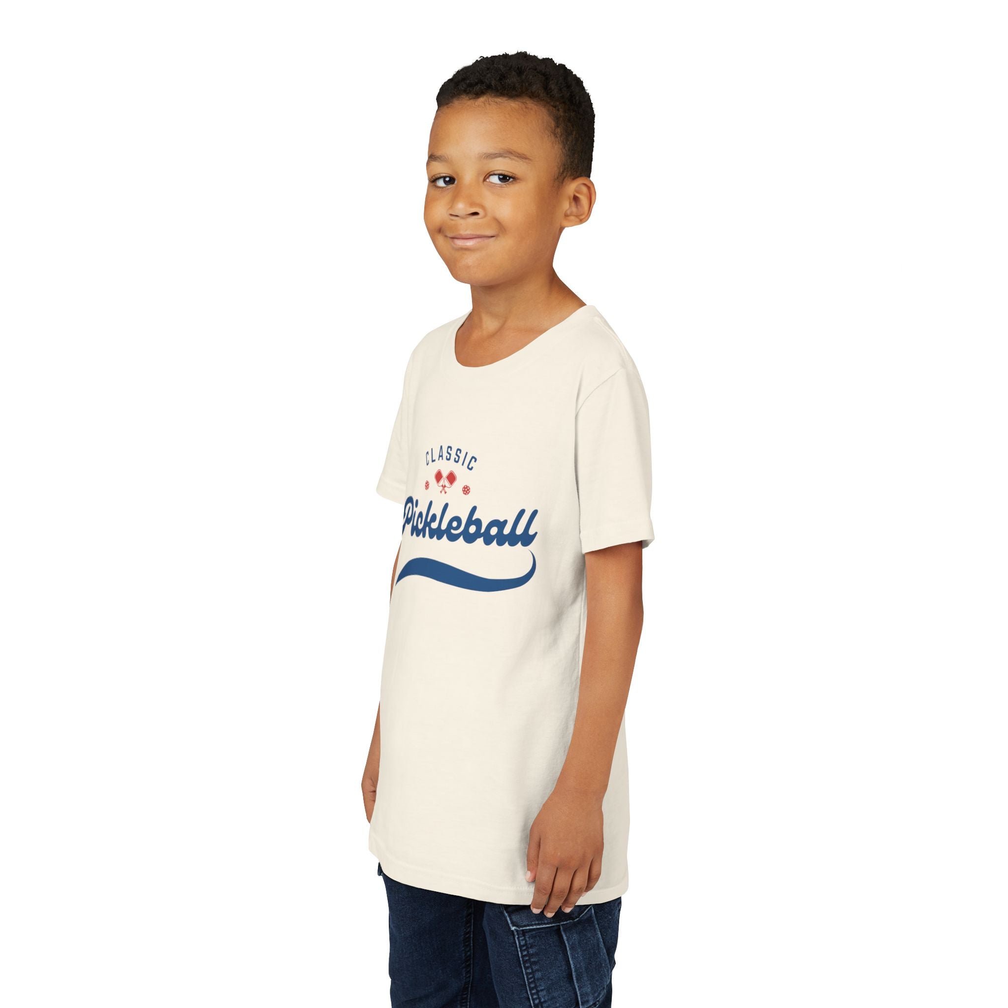 Kids retro pickleball T-shirt by Printify featuring a vintage-inspired design for boys and girls, casual kids' sports tee.