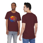 Matrix Burst Pickleball Tee featuring retro court graphic, comfortable T-shirt by Printify with vibrant pickleball design.