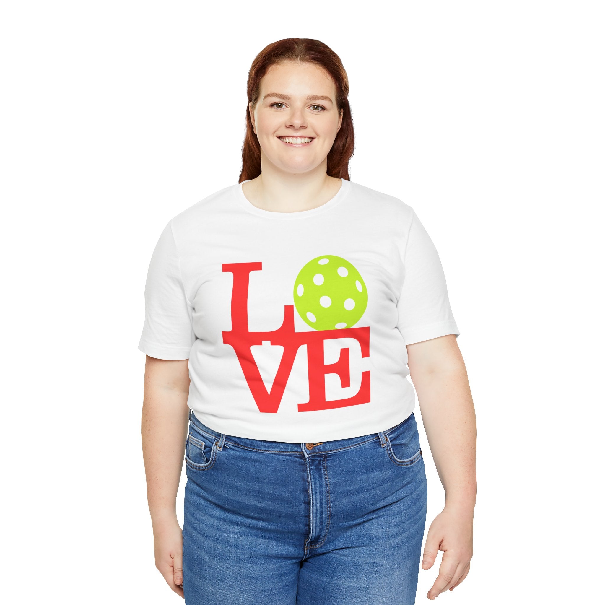 Neon pop art-inspired Pickleball LOVE T-Shirt by Printify featuring bold colorful design on a premium cotton tee.