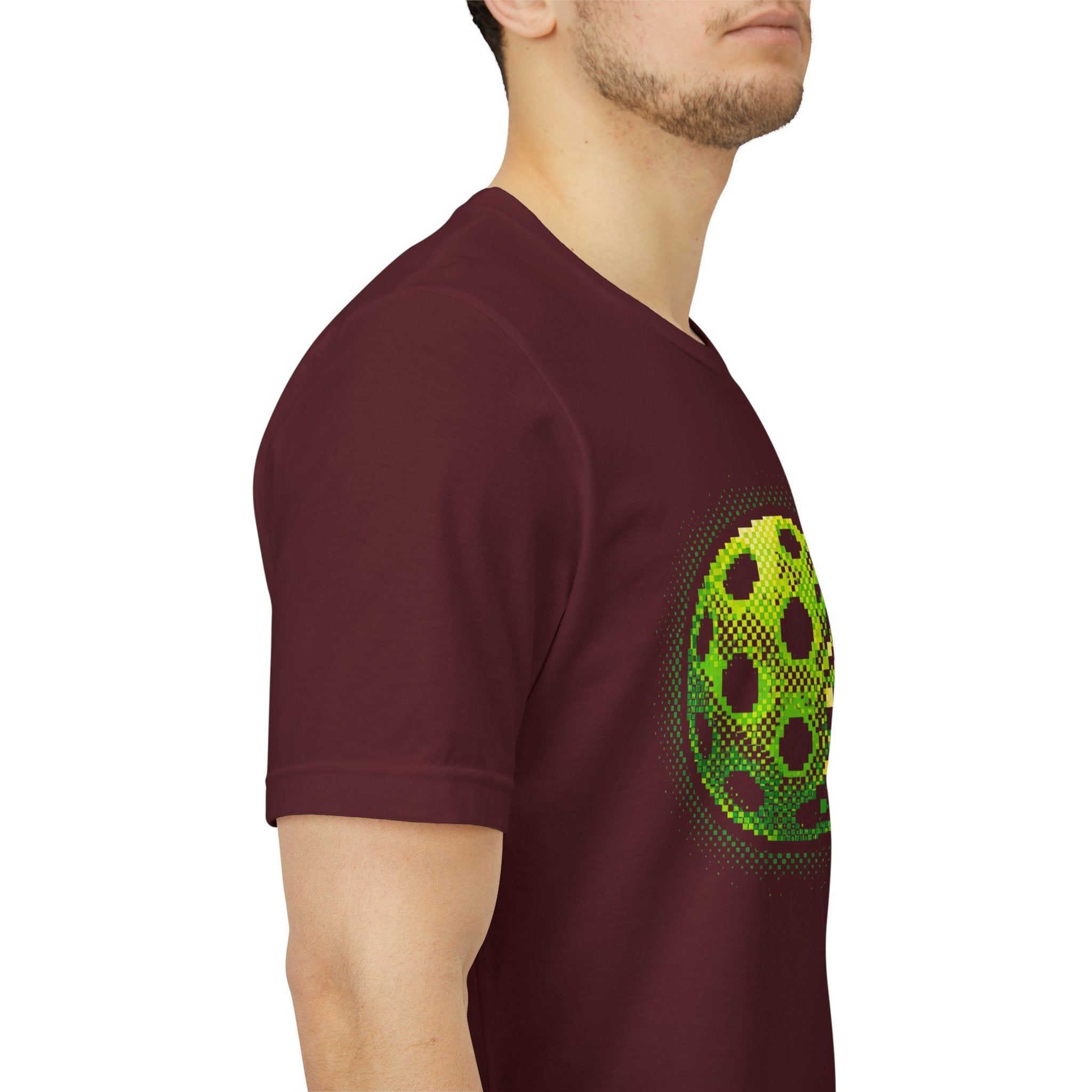 Green Matrix Burst Pickleball Tee with retro court graphic, lightweight T-shirt by Printify, ideal for pickleball players.