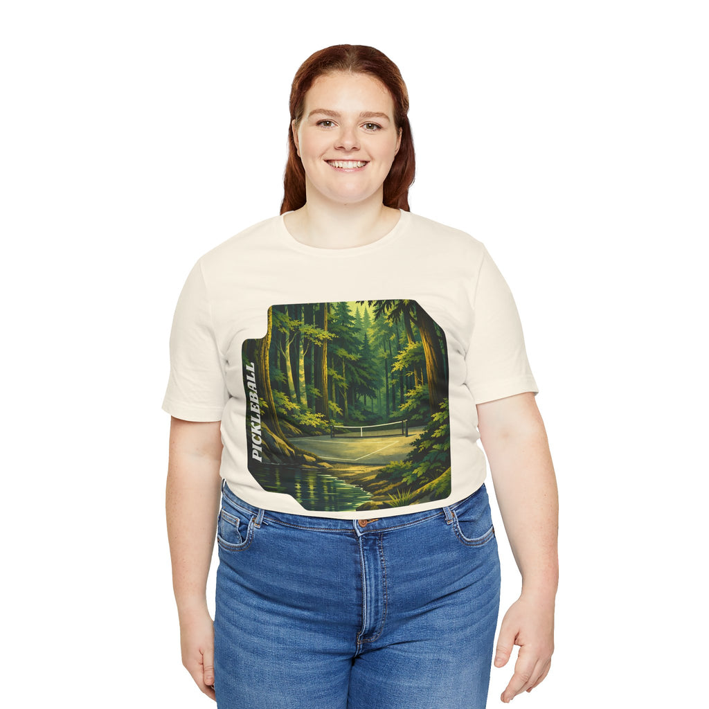 Unisex Hidden Forest Pickleball T-Shirt by Printify featuring Bainbridge Island tribute design on soft fabric.