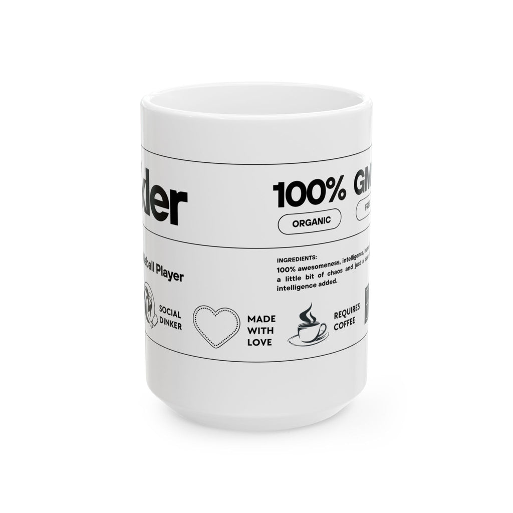 Funny women's Pickleball ceramic mug by Printify with Pickler Definition design, available in 11oz and 15oz sizes.