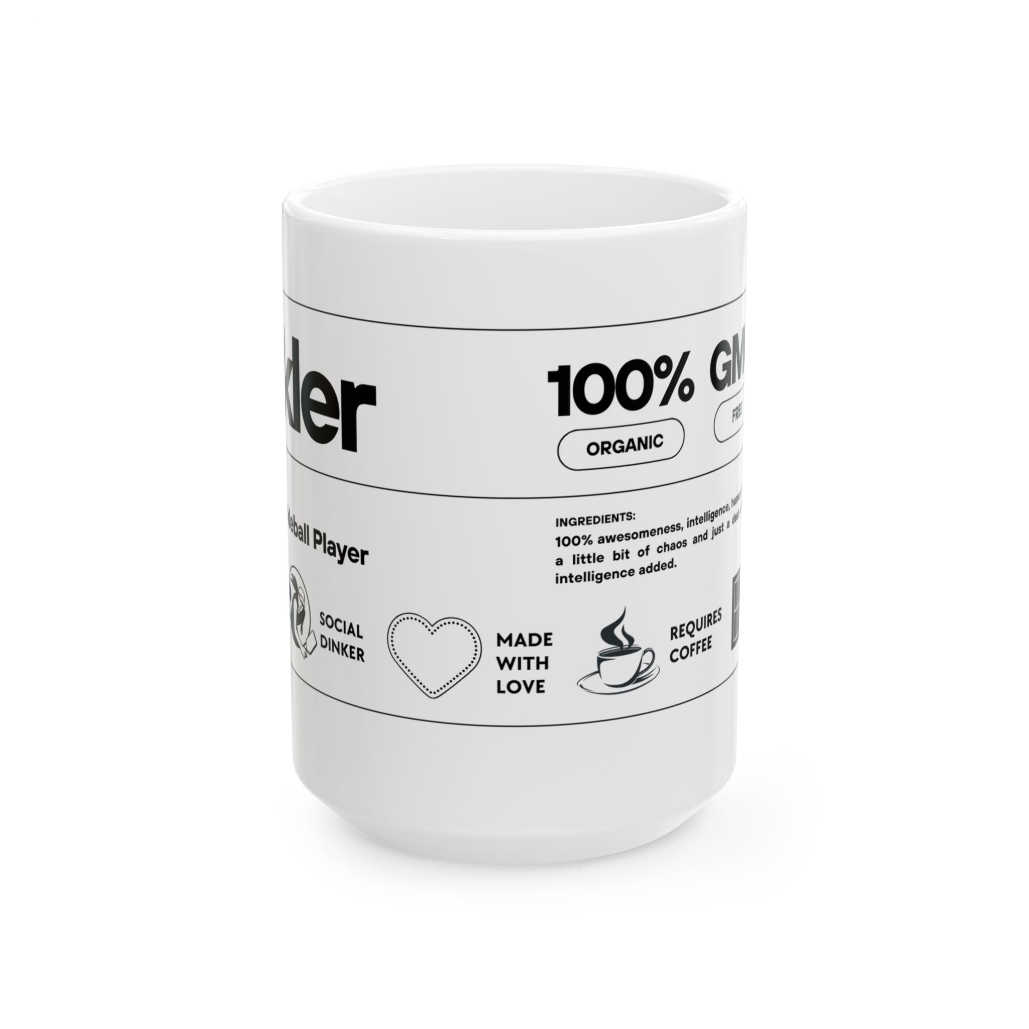 Funny women's Pickleball ceramic mug by Printify with Pickler Definition design, available in 11oz and 15oz sizes.