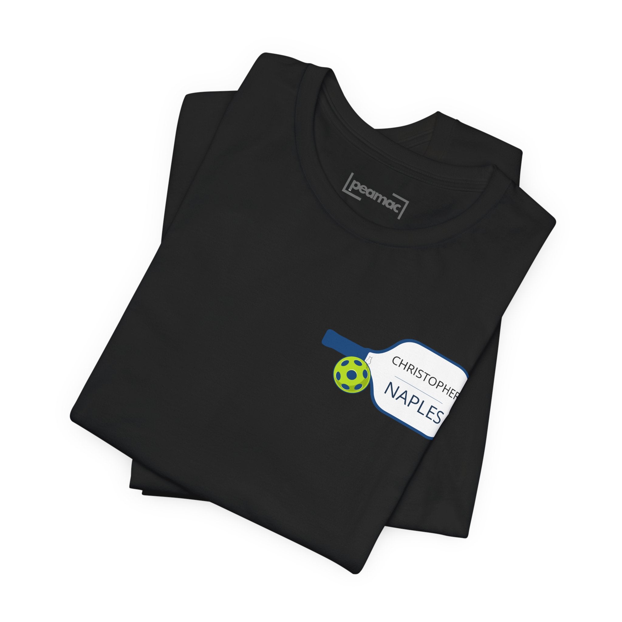 Personalized pickleball T-shirt by Printify featuring custom name and club on paddle graphic design, casual sportswear for players.