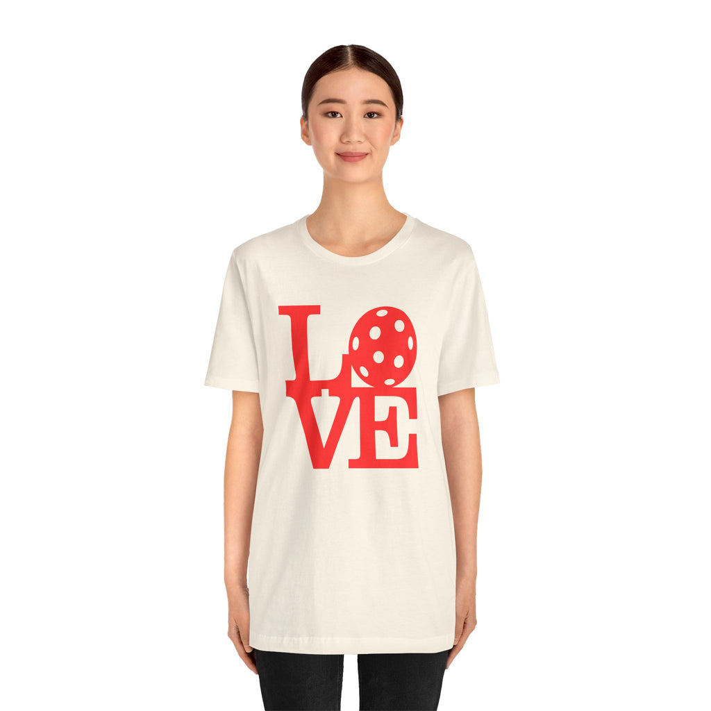 Red Pickleball graphic T-shirt by Printify featuring bold pop art design, casual crew neck style, and vibrant print.