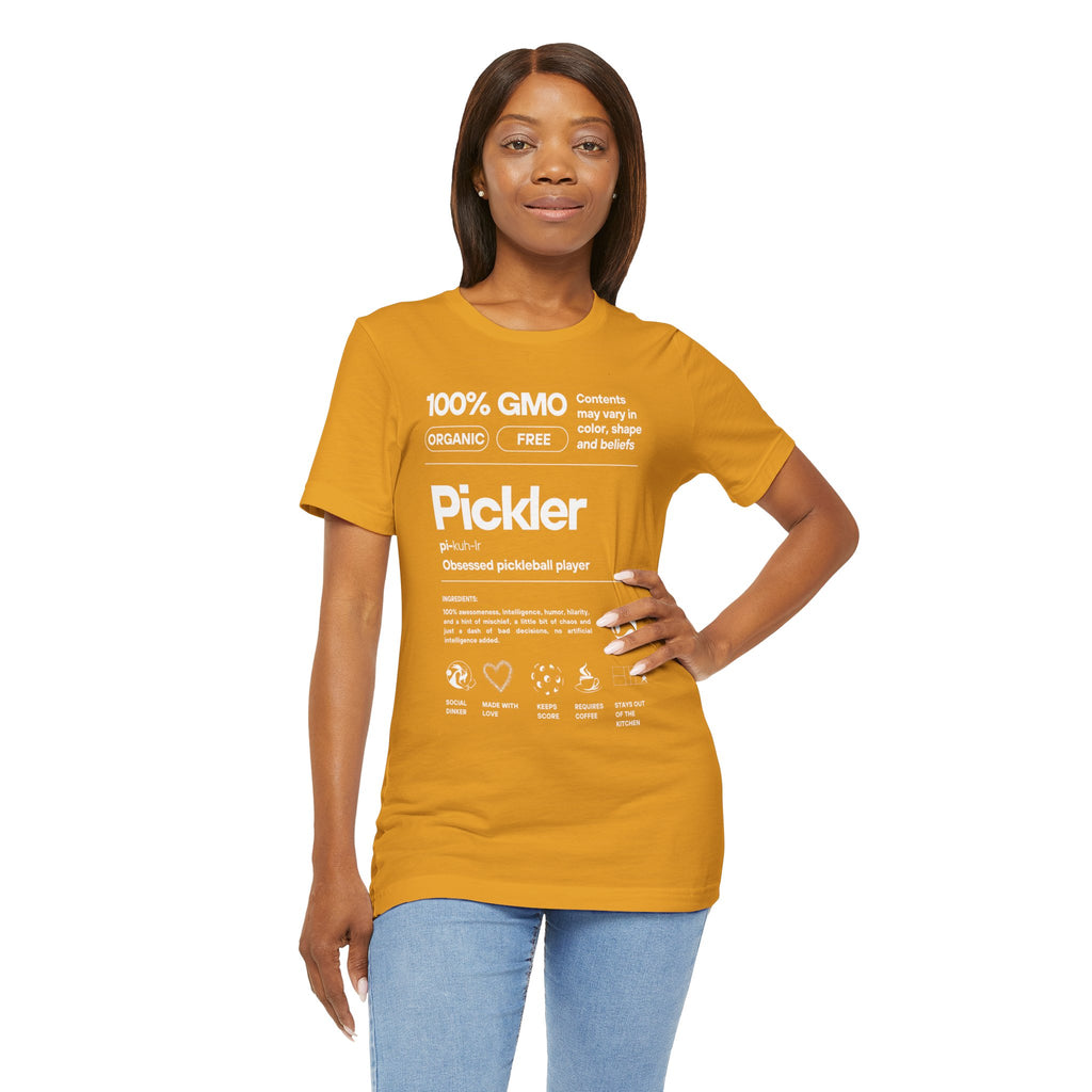 Women's Pickler Funny Definitions T-Shirt with white text, lightweight activewear, perfect for pickleball fans and casual wear.