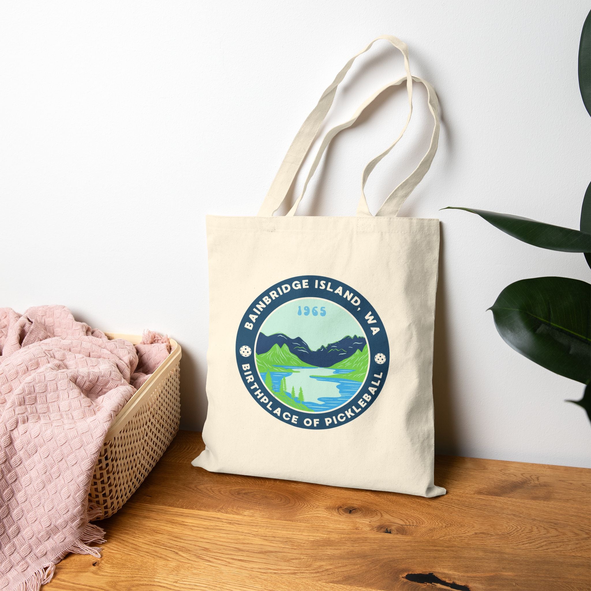 Bainbridge Island WA, the Birthplace of Pickleball  | Canvas Tote for Gear | Black & Natural Cotton Shoulder Bags | Gift for Players