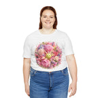 Peony Pickleball Tee, premium cotton unisex T-shirt with peony graphic, comfortable casual wear by Printify.