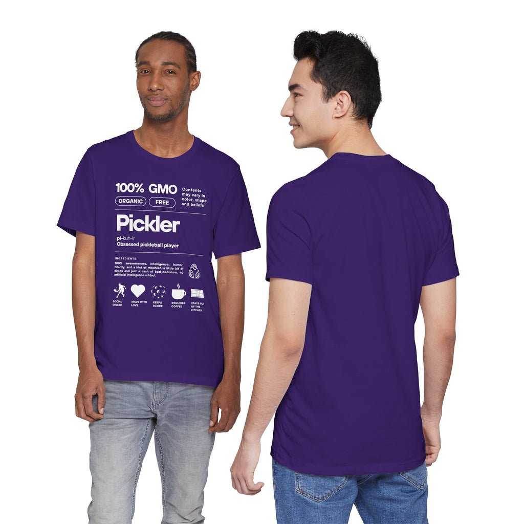 Men's Pickler Funny Definitions T-Shirt by Printify featuring white text, lightweight activewear, perfect for pickleball enthusiasts.