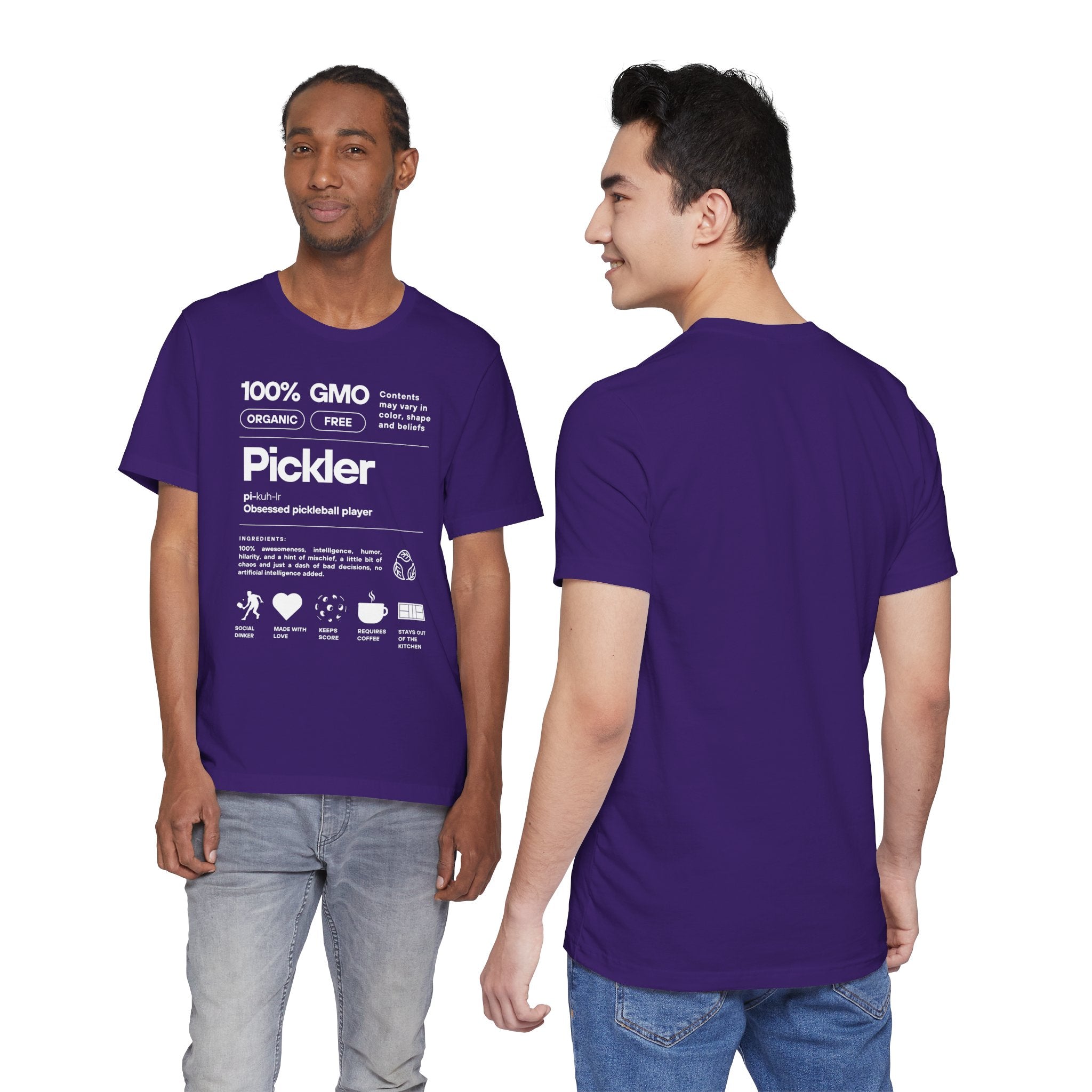 Men's Pickler Funny Definitions T-Shirt by Printify featuring white text, lightweight activewear, perfect for pickleball enthusiasts.