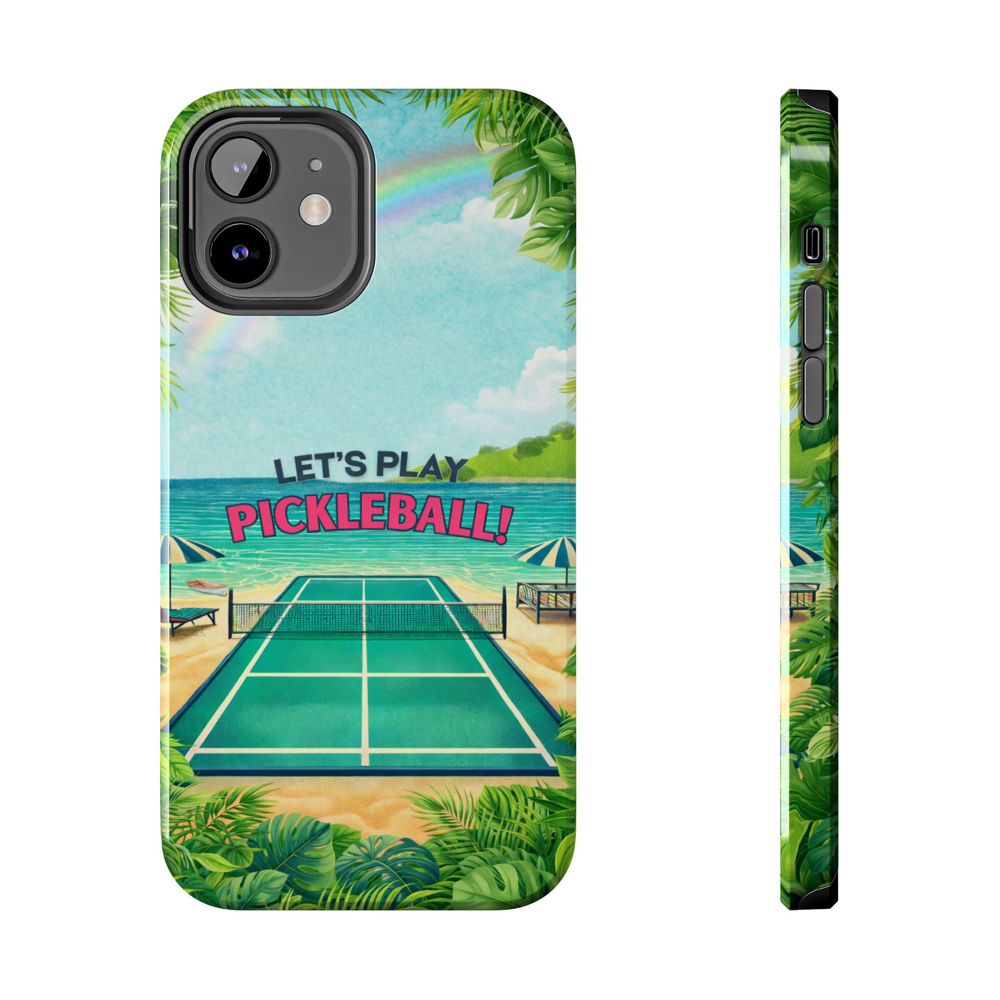 Let's Play Pickleball! Tropical Tough Phone Case | Supports Wireless Charging | Compatible with iPhone and Samsung smartphones