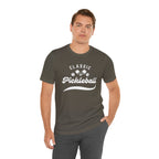 White Classic Pickleball T-shirt with "Pickleball" script design by Printify, casual athletic apparel for pickleball players.