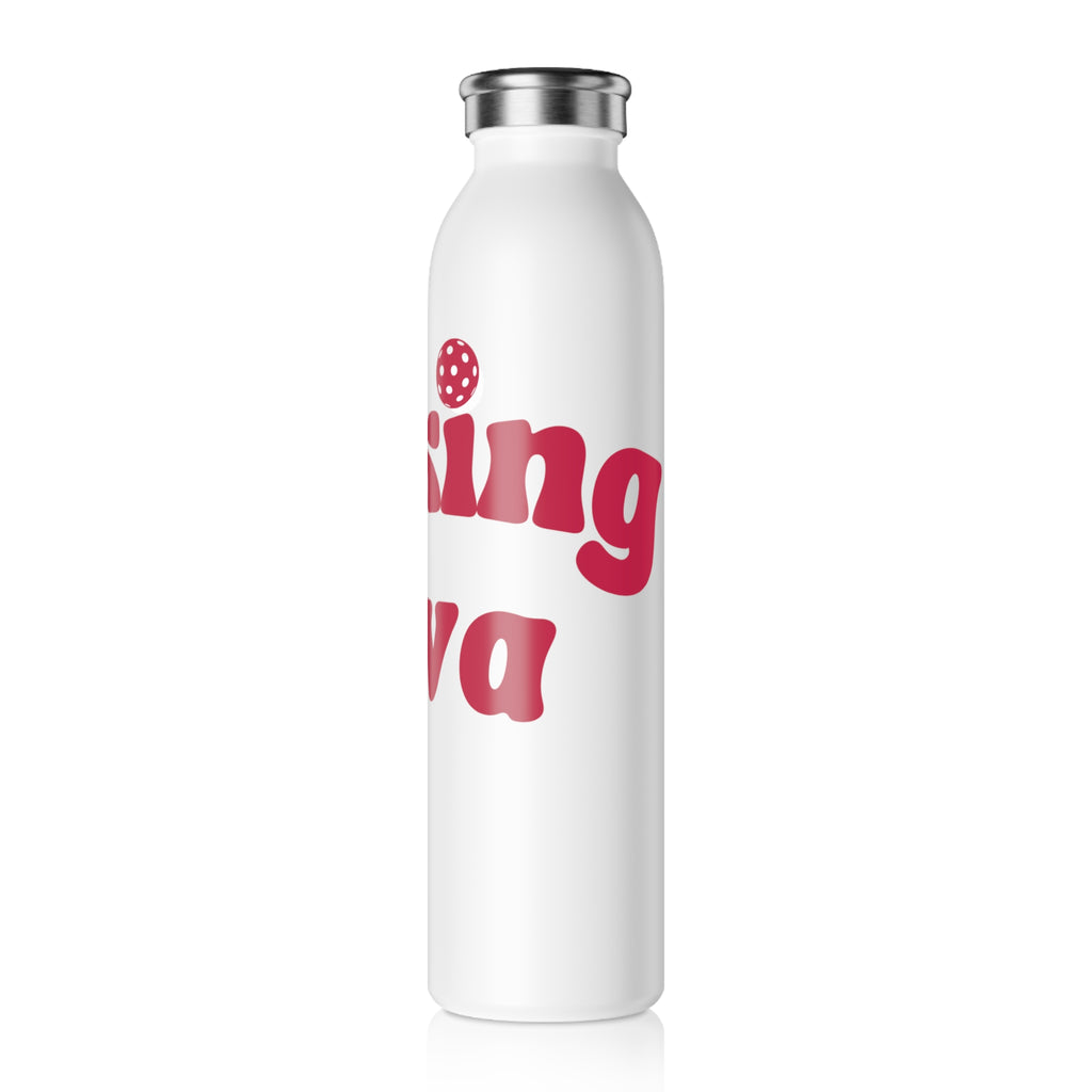 Stainless steel Dinking Diva pickleball hydration bottle mug, 20oz sports bottle with a sleek design and secure lid.