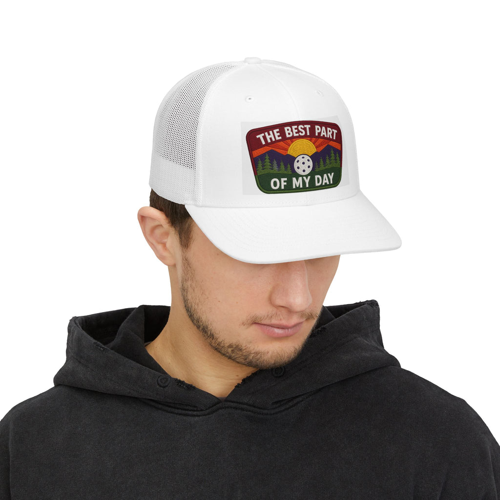 Embroidered Pickleball Trucker Cap — “The Best Part of My Day” Retro Outdoor Patch