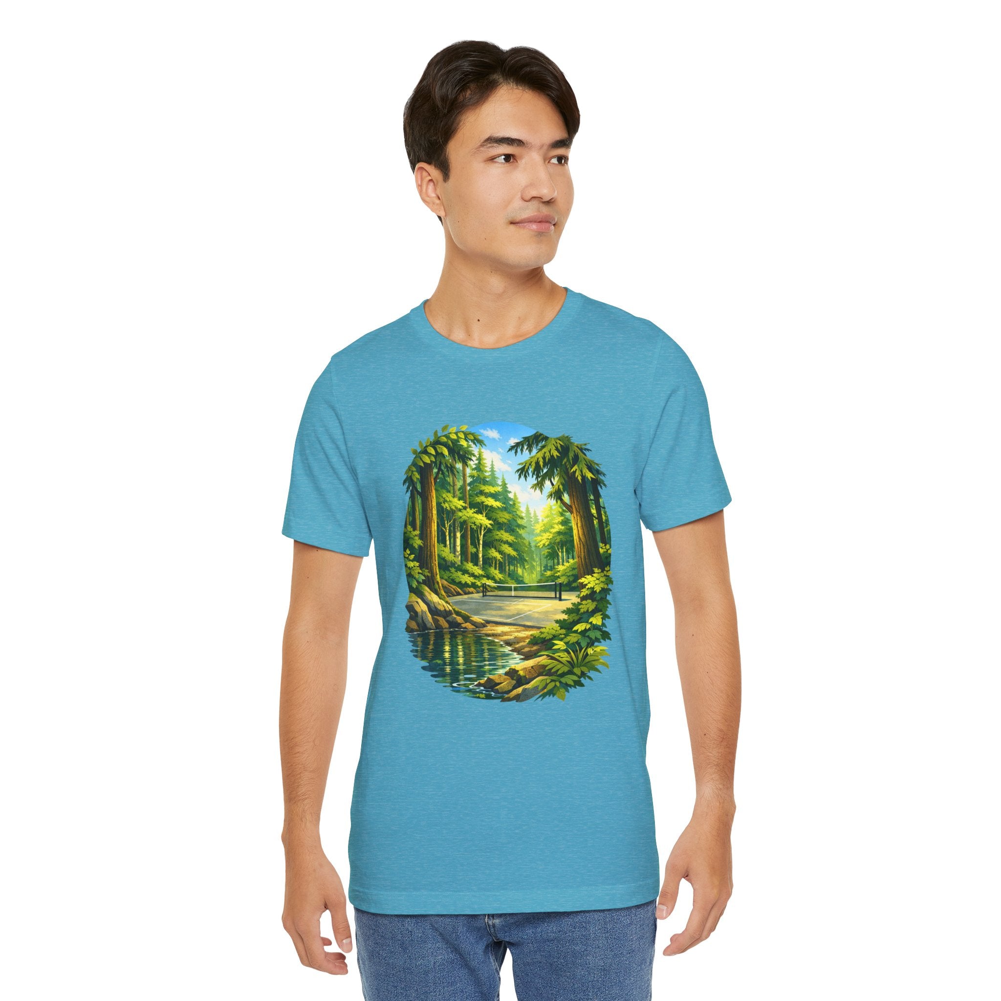 Unisex Hidden Forest Pickleball T-Shirt with Bainbridge Island tribute design, featuring nature-inspired artwork on a comfortable tee.
