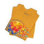 Matrix Burst Pickleball Tee, retro court graphic t-shirt by Printify featuring colorful pickleball design on comfortable fabric.