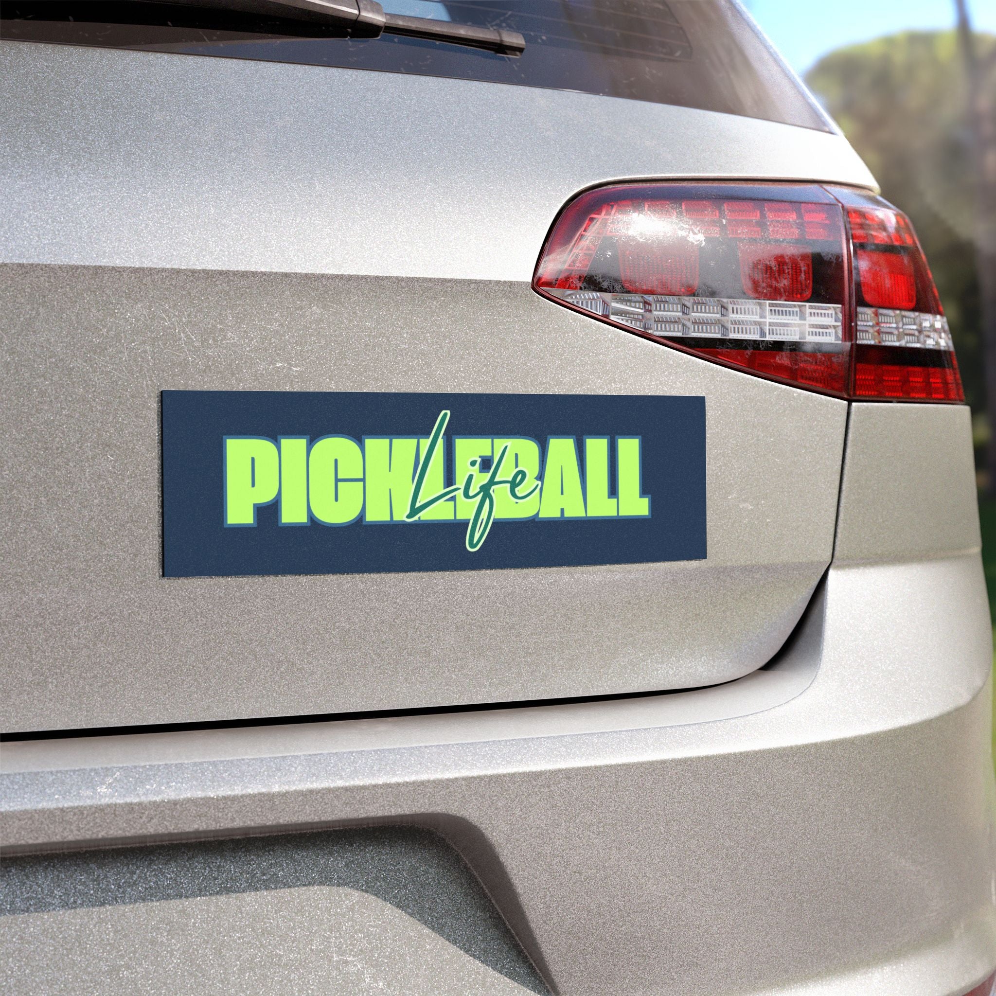 Pickleball Life car magnet featuring bold lettering, 10x3 inches, suitable as fun home decor or sports fan accessory.