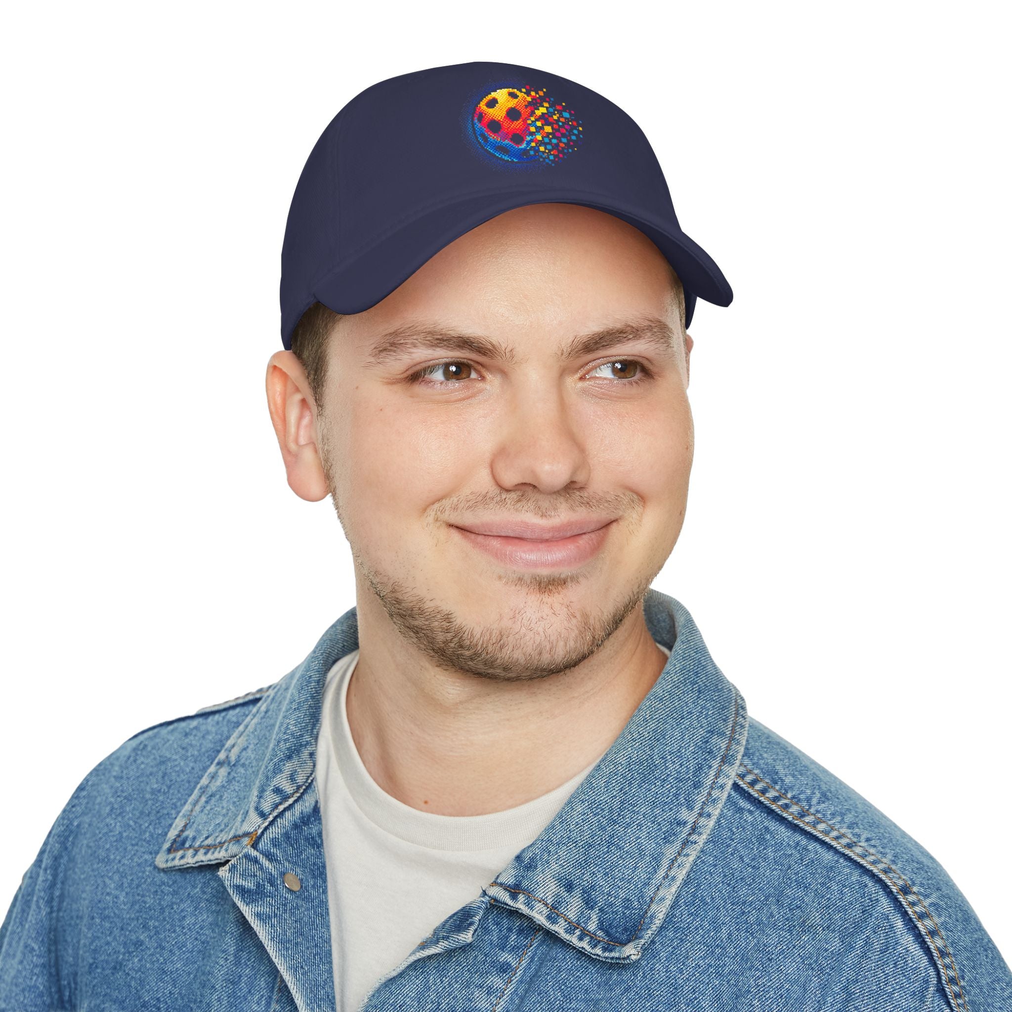 Printify Matrix Burst Pickleball Cap, low profile cotton baseball hat with colorful burst pattern and curved brim.