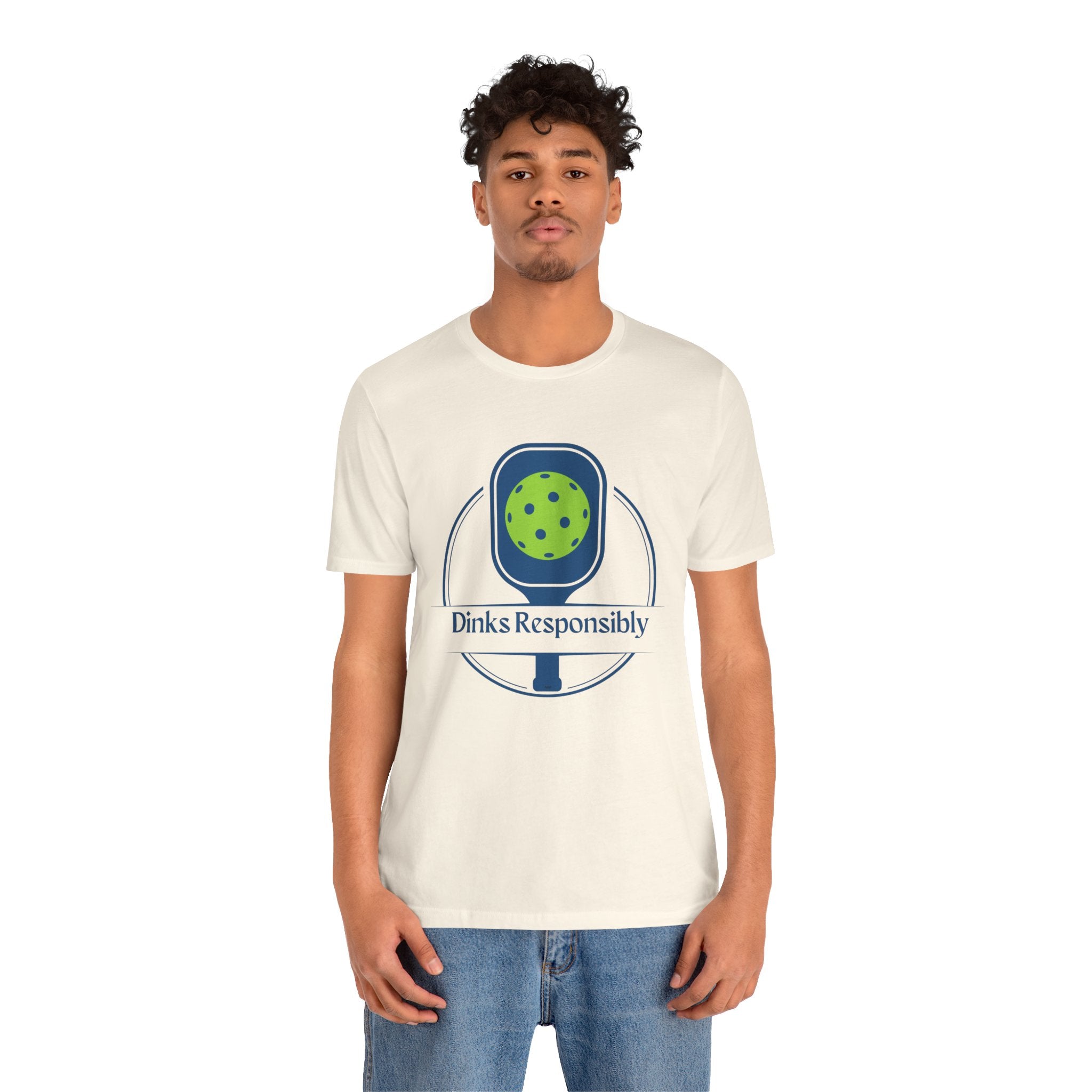 Funny Dinks Responsibly pickleball T-shirt with paddle and ball graphic, casual shirt for pickleball enthusiasts by Printify