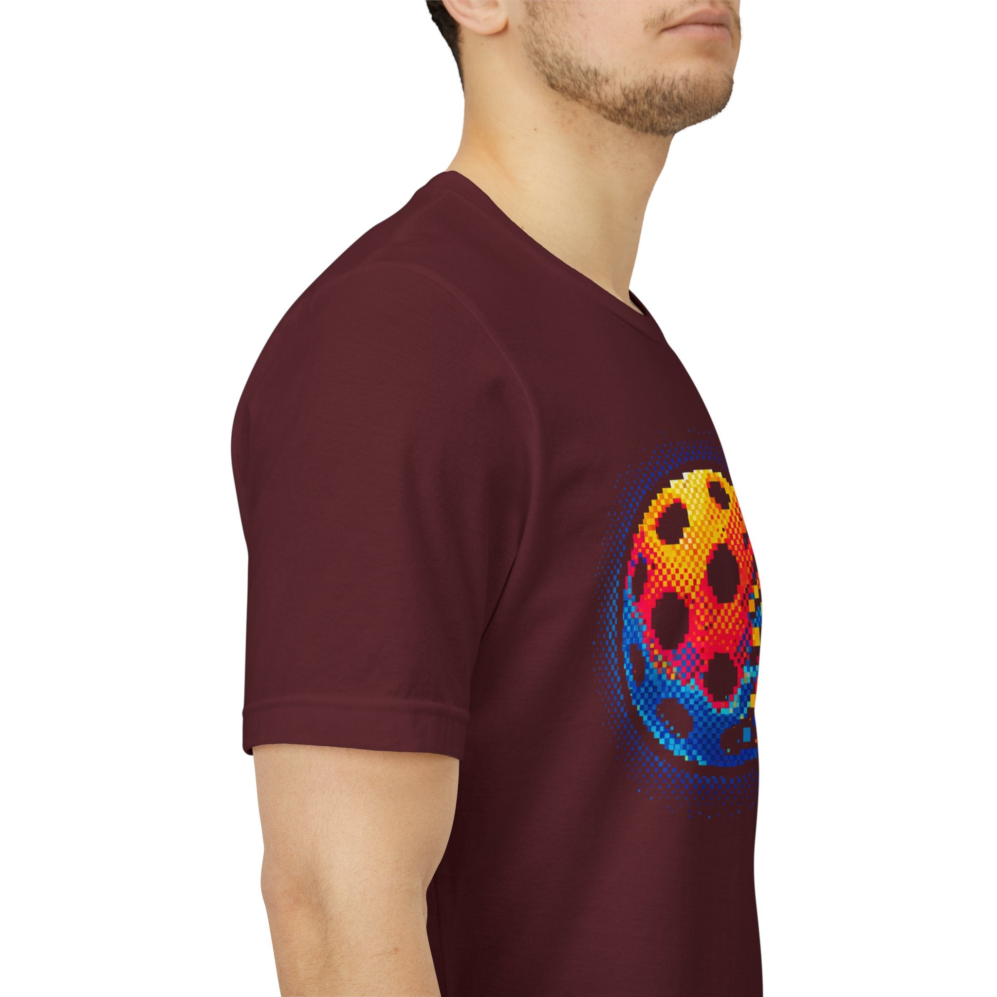 Matrix Burst Pickleball Tee by Printify, retro court graphic T-shirt showing vibrant pickleball design on front.