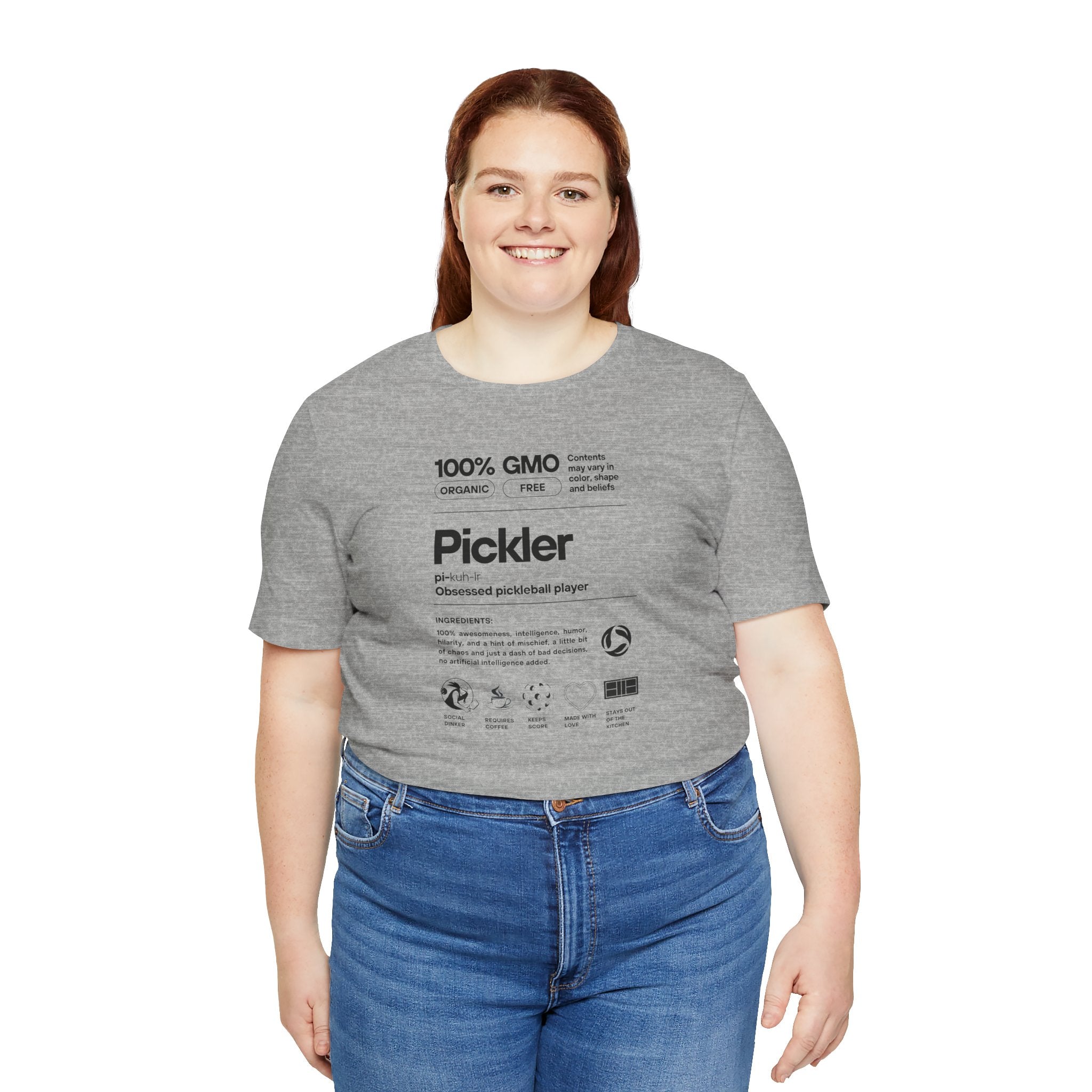 Women's Pickler Funny Definitions T-Shirt with black text, lightweight activewear designed for pickleball enthusiasts by Printify.