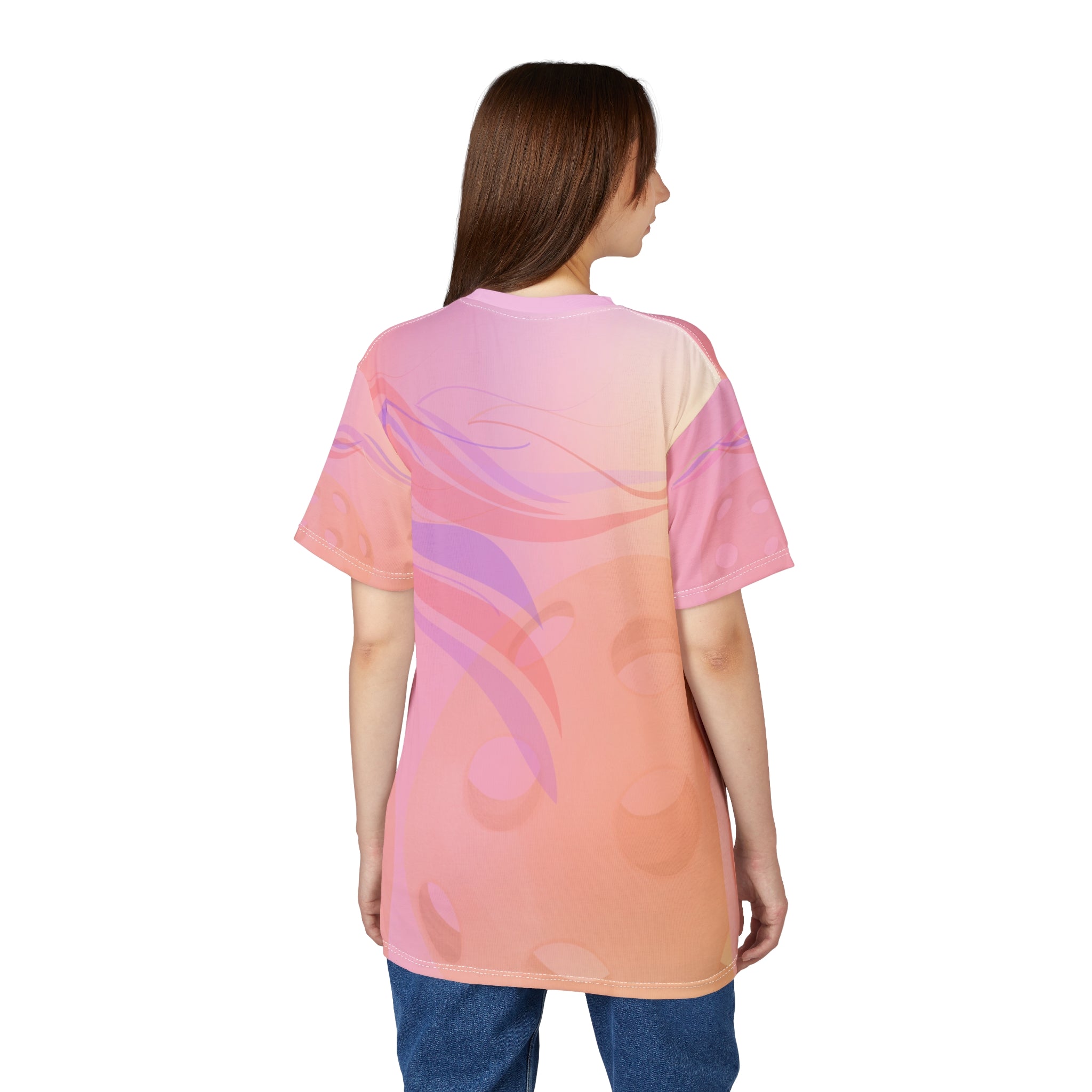 All-over print July Sunset Pickleball Tee by Printify, moisture-wicking unisex T-shirt with vibrant sunset design.