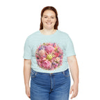 Peony Pickleball Tee by Printify, a unisex cotton T-shirt with a colorful peony design, casual and comfortable for everyday wear.