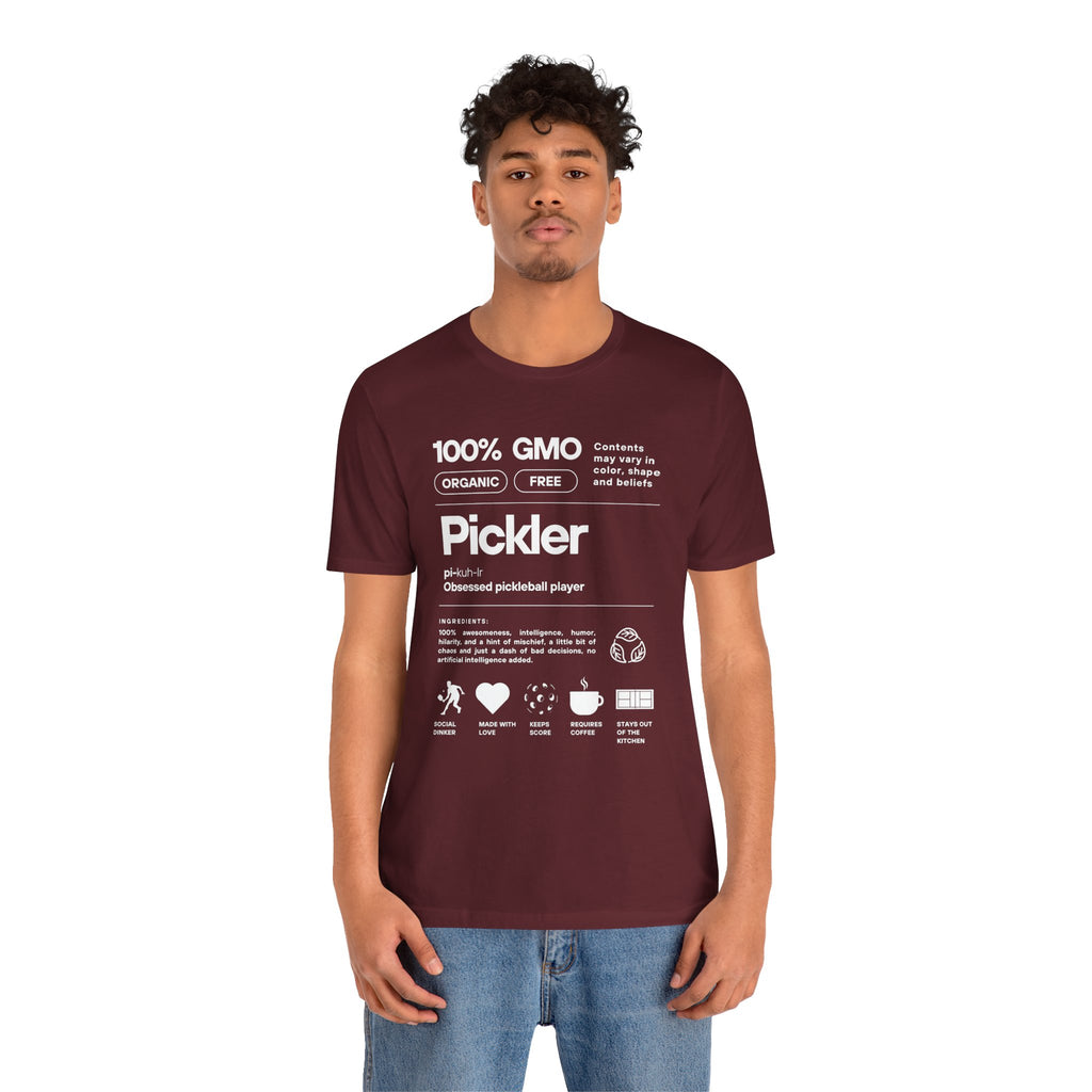 Men's Pickler Funny Definitions T-Shirt with white text, lightweight activewear featuring playful pickleball-inspired design.