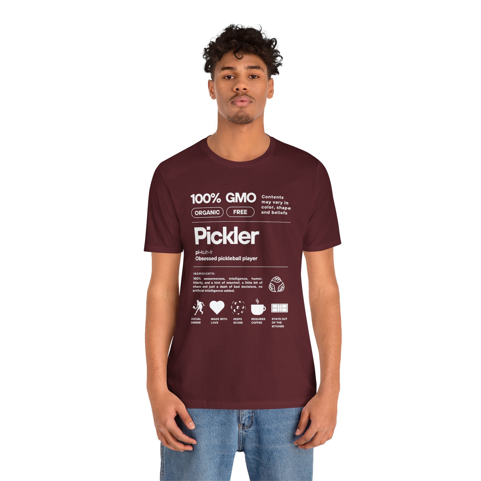 Men's Pickler Funny Definitions T-Shirt with white text, lightweight activewear featuring playful pickleball-inspired design.