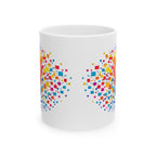 Printify Matrix Burst Pickleball ceramic mug with retro exploding pickleball design, available in 11oz and 15oz sizes.